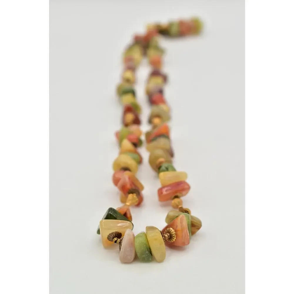 Miriam Haskell Lucite Stone Beaded Necklace Gold Green Orange Signed 1950s BinBN